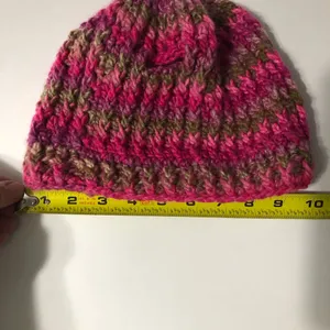 Handmade crochet knit winter hat with pony hole pink and brown tones fits‎ women thumbnail 5
