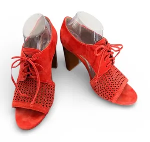 Tahari Coral Megyn Suede Laser Cut Lace Up Peep‎ Toe Block Heel Shoes Size 9 thumbnail 1
