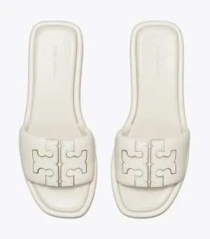 NIB TORY BURCH DOUBLE T SPORT LOGO SLIDE SHOE light cream gold 7.5 thumbnail 1