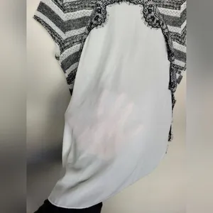 IZ Byer Black White Stripe Mixed Media Blouse Top Lace Knit Semi Sheer Size XL thumbnail 12