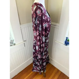 Rachel Rachel Roy Floral Metallic‎ Pleated Caron Wrap Midi Dress 24W Burgundy thumbnail 10