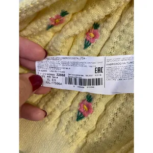 MANGO Flowers Knit Cardigan in yellow with tiny embroidered pink flowers sz. XL thumbnail 9