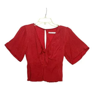 Abercrombie & Fitch Blouse Womens XS Red Polka Dot V-Neck Tie Front Cropped Top thumbnail 10