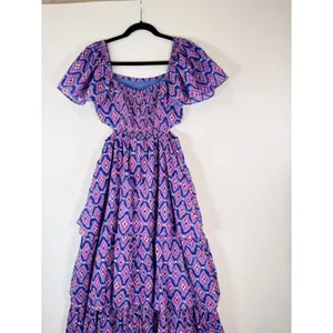 Banjanan Dress Purple Bonnie Maxi Floral Layered Cutout Fit Flare Boho Small thumbnail 9