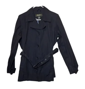 Eddie Bauer Womens Lightweight‎ Trench Coat Jacket Button Belted Navy Blue Large thumbnail 1
