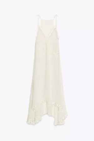 Zara Elegant White Lace Trim Dress beads cream boho hippie summer beach thumbnail 9