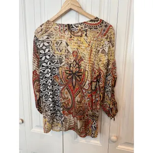 Chico’s‎ Brown And Orange Ruched Sleeve Top Size 2 (Large) thumbnail 2
