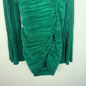 Hello Molly Hype Girl Plisse Long Sleeve Mini Dress Green US Size 8 thumbnail 5