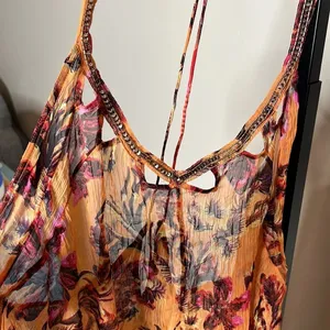 NWOT Intimately Free People Orange Floral Sheer Chemise Slip Dress Boho Sz Large thumbnail 5