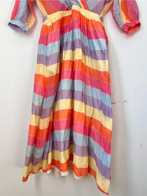 Tara Jarmon Stripey Multicolor Cotton Midi Dress Women's 36 FR Small V-Neck thumbnail 6