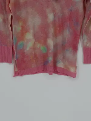 Brodie Cashmere 100% Cashmere Sweater S Pink Tie Dye V Neck NWT Whimsical thumbnail 4