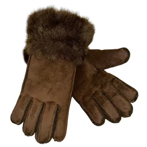 NWT Womens Brown Faux Fur Cuff Gloves Cozy Winter‎ Dress Gloves thumbnail 1