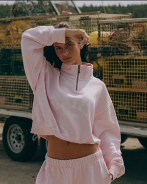 Daily Drills Cropped Half-Zip Sweatshirt in Pink thumbnail 1