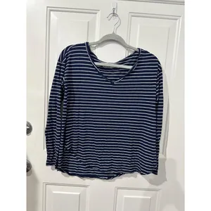 Hollister Womens Navy & White Striped Long Sleeve V-Neck Shirt Small Casual Top‎ thumbnail 3