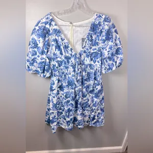Abercrombie & Fitch NWT Cinch-Front Blue Floral Puffy Sleeve Mini‎ Dress Medium thumbnail 2