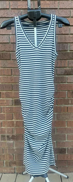A New Day Striped Ribbed Side Ruched Bodycon Maternity Midi Dress Size Medium M thumbnail 1