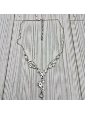 Crystal Y Drop Necklace Silver Tone Chain Formal Jewelry 19" thumbnail 8