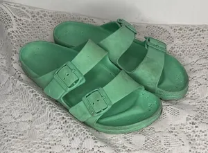 Birkenstock green rubber two strap slip on sandals sz 7 (37) thumbnail 1