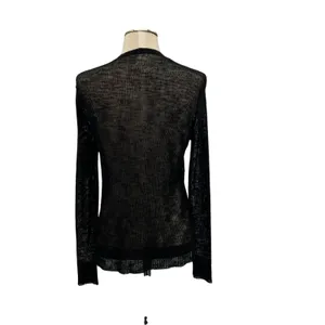 Eileen Fisher Linen‎ Blend Sheer Knit V Neck Cardigan Sweater Black Size XS thumbnail 6