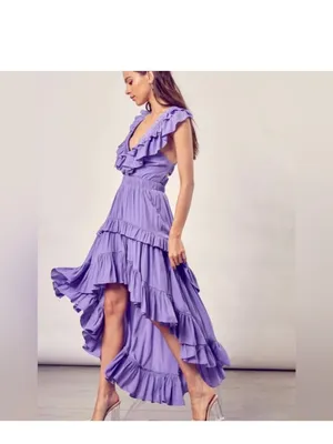DO+BE “Let it Flow” Ruffle Maxi High Low Dress pink vacation holiday dress thumbnail 2