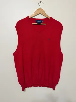 Ralph Lauren Polo Sweater Vest Size L/XL Women’s Large XL Red Knit Cotton thumbnail 2