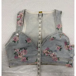 Wild Fable Floral‎ Denim Corset Crop Top Light Wash Purple Pink Small NWT thumbnail 5