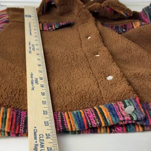Southern Grace Womens Brown‎ Sherpa Jacket Striped Knit Sleeves Western Boho L thumbnail 7