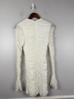 New CLUB L LONDON Romilly white ruched long sleeve bodycon mini dress size 4 thumbnail 4