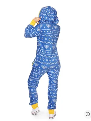 Tipsy Elves Womens Blue Hanukkah Jumpsuit Small Holiday Menorah Whimsy Cozy Fun thumbnail 3