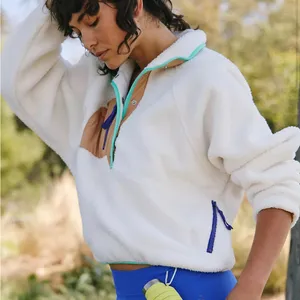 FP Movement by Free People Cream Sherpa Pullover with Tan Trim and Blue Accents thumbnail 2