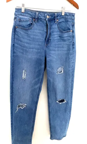 American Eagle Blue Ripped Mom Distressed Jeans Denim Stretchy Sz 6 thumbnail 1