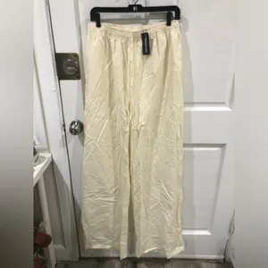 NWT Pretty Little Thing Tall Stone Linen Extreme Wide Leg Pants Trousers Medium thumbnail 6