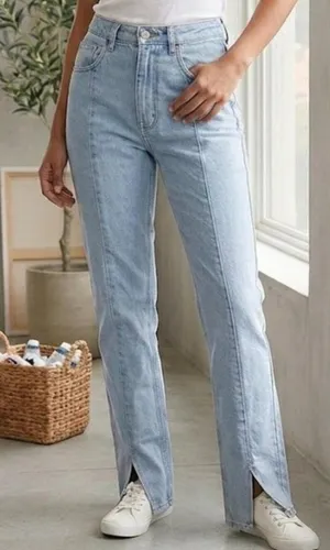 Abercrombie & Fitch The 90s Straight Ultra High Rise Split Hem Jeans Light Wash thumbnail 1