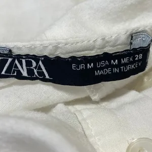 Zara White Floral Embroidered Eyelet Long Bell Sleeve Henley Shirt Blouse Top M thumbnail 3