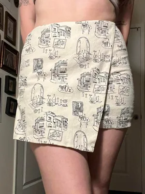 Abercrombie & Fitch Cream Linen Printed Mini Skirt with Sketch Print Medium thumbnail 6