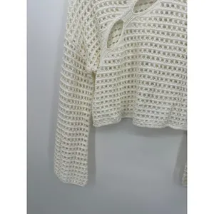 Willow Root Sweater Womens‎ Size L Cream Open Knit Boho Flare Cut Out Y2K Knit thumbnail 4