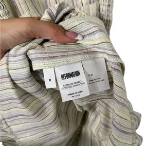 REFORMATION Jojoba Striped Ruffle Linen Mini Dress thumbnail 8