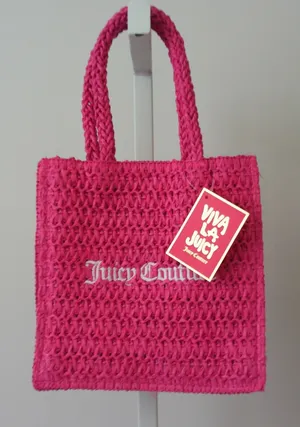 Juicy Couture Straw Beachy Tropical Y2K Coastal Dainty Mini Tote Bag Pink thumbnail 1