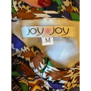 Joy Joy Dress Women Medium Blue Green Abstract‎ Long Sleeve Ruffle Neck Mini thumbnail 9