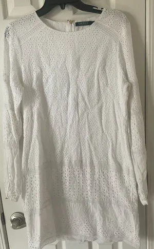 RALPH LAUREN White Cotton Voile Floral Eyelet Dress Size 10, $55, B53 thumbnail 2