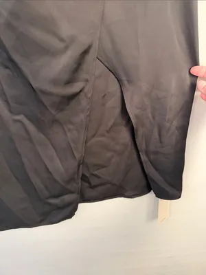 HALARA Black Satin Draped Midi Skirt faux wrap size 12 thumbnail 2