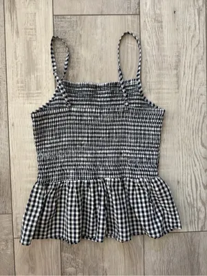 ANGIE Gingham Romantic Summer Cotton Smocked Peplum Tank Top size medium thumbnail 9