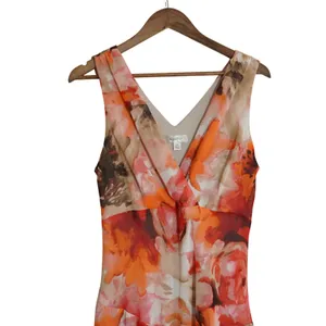 Y2K Floral Chiffon Maxi Dress Size 14 Orange Pink Watercolor Asymmetric Flowy thumbnail 2