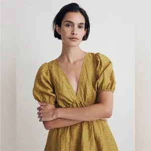 Madewell Annamarie Mini Dress Citrus Lime Cutout Back‎ V-Neck Size 6 NWT linen thumbnail 10