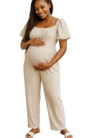 NWT Glamorous Bloom Maternity Ditsy Floral Smocked Straight Leg Jumpsuit Sz XS thumbnail 1