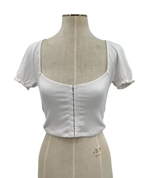 Aritzia Wilfred Free‎ Fortune Top Corset Puff Sleeve Ribbed White Size XS thumbnail 1