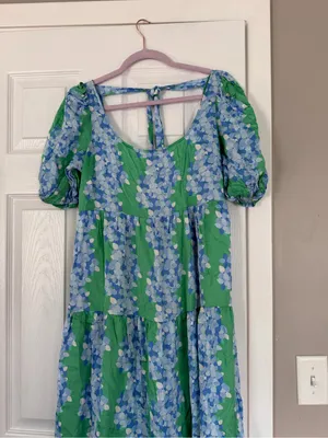 Emily McCarthy Blue Green Floral Flowy Maxi Dress Modest thumbnail 2