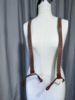 Banana Republic Suspenders Leather/Twine Brown Classic Woven Braided Braces thumbnail 3