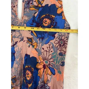 Free People Floral Sleeveless Mini Dress V-Neck High-Low Boho Pink‎ Blue XS thumbnail 8