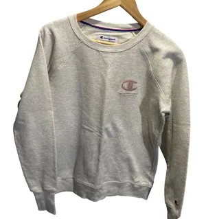 Champion Medium Gray Sweatshirt Houndstooth Logo Crew Neck Cotton Blend Pullover thumbnail 1